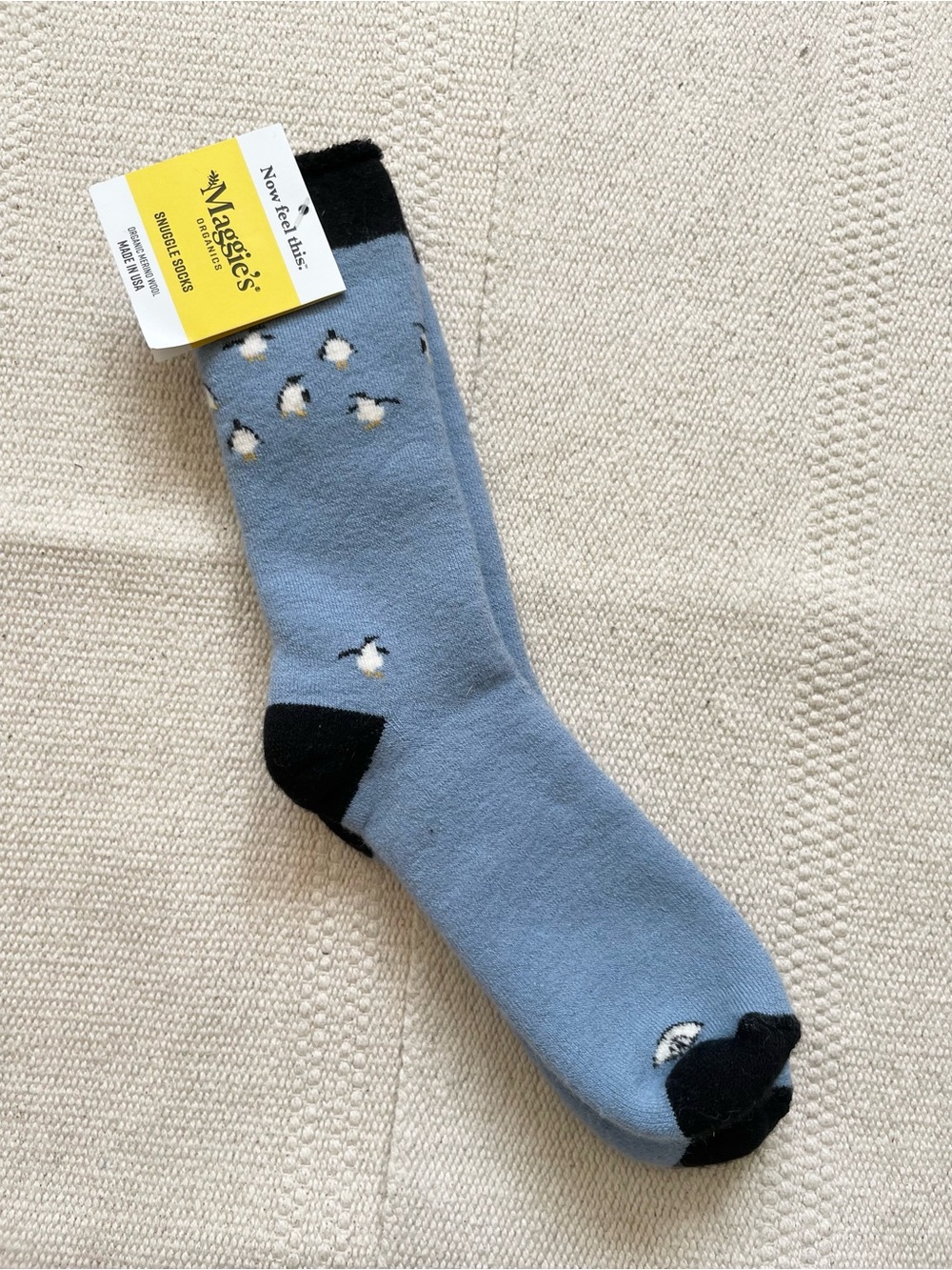 Maggie's Organics Wool Snuggle Penguin Socks Size M Blue Made in USA NEW